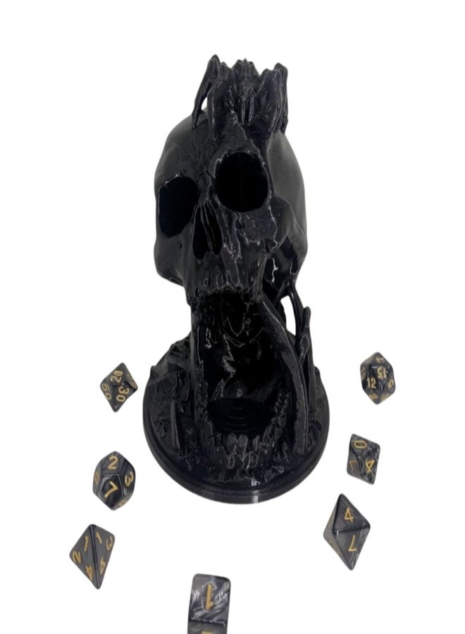 XJPONGC Skull Dice Tower Dungeons and Dragons RPG abletop Roleplaying Game Jail D&D (Random 7PCS D20 Dice Set Included) Black - Image 1